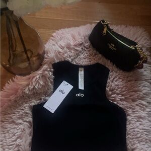 ALO Yoga Black Cropped Tank Top with White Logo